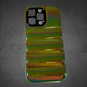 GREEN iPhone 13 PRO Metallic Ombre Iridescent Pearlized BUBBLE Puffer Case